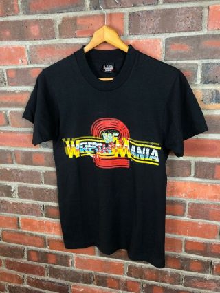 Vintage Wwf Wrestle Mania 2 Screen Stars T - Shirt Mens M Misprint Double Sided