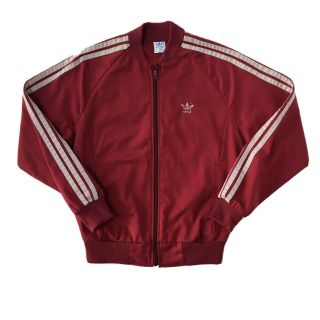 Vtg 70s 80s Adidas Jacket Cotton Poly Maroon White Stripe Medium Made In The Usa