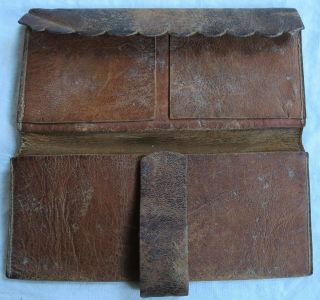 Folding Leather Wallet Late 1700s/Early 1800s w/Embossed Eagles Vtg Old Antique 3