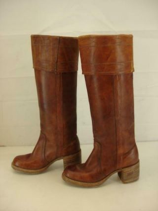 Womens 5.  5 B M Vtg 1970s Frye Brown Leather Cowboy Western Boots Usa Made Campus