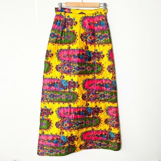 Vintage 70s Yellow Paisley Quilt Padded High Waist Neon Maxi Boho Blanket Skirt