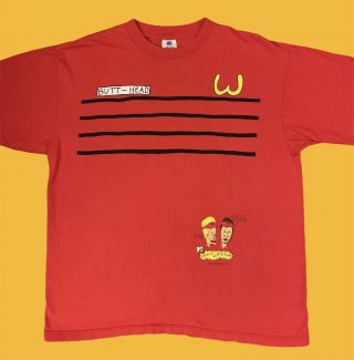 Vintage 90s 1993 Mtv Beavis And Butt - Head Burger World Uniform T - Shirt Xl