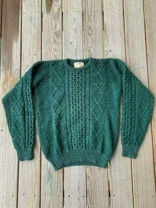 Vtg Ll Bean 100 Wool Cable Knit Fisherman Sweater Mens Large Tall Made In Usa