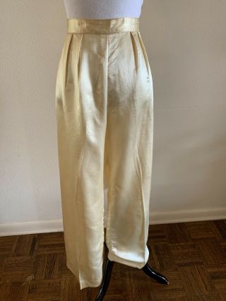 50s Ivory Liquid Satin Wide Legged Side Zip Pants Art Deco Lounge Dressy Tux VTG 2