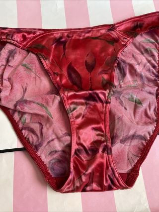 NWT VTG 1999 Victoria ' s Secret Second Skin Satin RARE Bikini M FLAW Red Floral 3