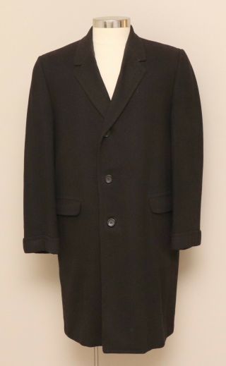 Vintage 1950 - 60s Mens 42r Kuppenheimer Brown Herringbone Wool Overcoat