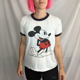 Vintage 70s | Mickey Mouse Ringer Tee Soft 50/50 Disneyland Usa T Shirt | Size M