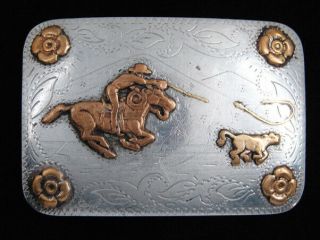 Rf07163 Vintage 1970s Calf Roping Rodeo Trophy Western & Cowboy Belt Buckle