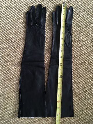 Vintage Long Leather Gloves 18.  5” Rare Black Size 7 Dawnelle