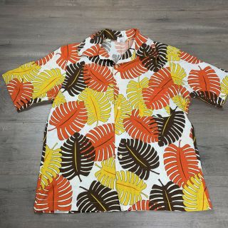 Vintage 60’s 70’s Montgomery Ward Union Made Barkcloth Hawaiian Shirt Mens Large