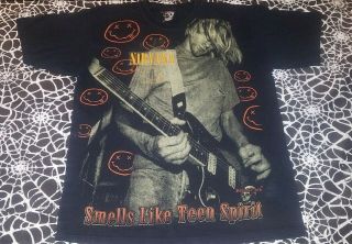 Vintage Nirvana T Shirt Smells Like Teen Spirit Size L Kurt Cobain 90s Grunge
