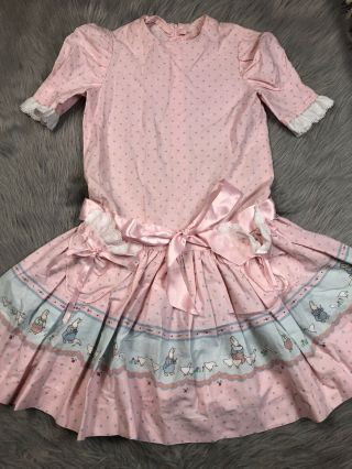 Vintage Daisy Kingdom Handmade Pink Bunny Floral Heart Girls Dress 80s