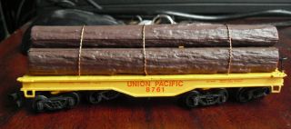 Vintage Ho Scale Lionel Union Pacific Flat Log Car With 3 Logs