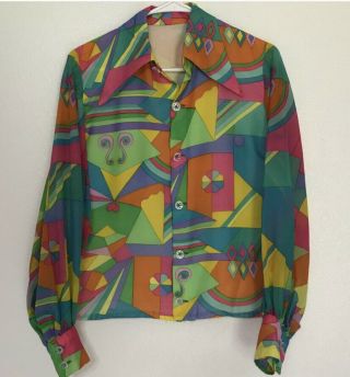 Vintage 70’s Neon Psychedelic Art Rainbow Top