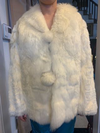 Vintage 1980s Couture White Rabbit Fur Coat Custom Made Size Large ❤️❤️