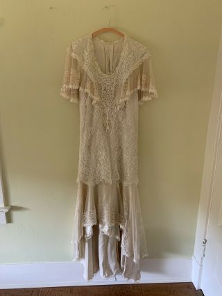 Susan Lane’s Country Elegance Vintage Ivory Wedding Dress,  Sz 10,  Beading,  Lace