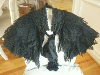 Antique Victorian Black Net Lace Capelet,  Dress Cape,  Mantle Vtg