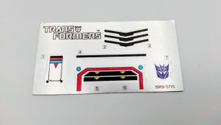 Transformers G1 1985 Long Haul - Authentic & Decal Sticker Sheet