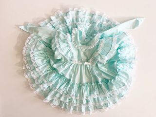 Vintage Mini World Party Dress Full Circle Skirt Lace Ruffles Blue 24 Months 2t