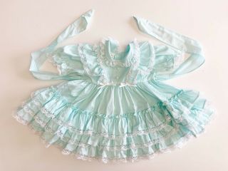 Vintage Mini World Party Dress Full Circle Skirt Lace Ruffles Blue 24 Months 2T 2