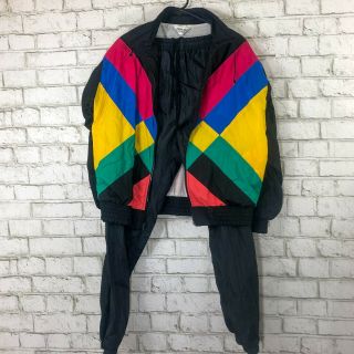 Vtg 90s Color Block 2 Piece Nylon Swish Track Set Jacket Pants Womens M Retro
