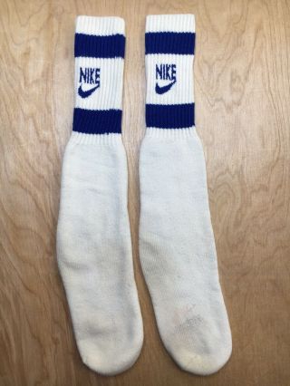 Nike Socks Vintage Tube Old Swoosh Logo Socks Blue Stripe Bars 80s Rare