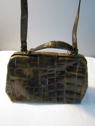 Vintage Furla Italy Brown Croc Embossed Leather Handbag Shoulder Bag