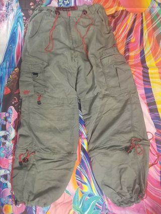 Vintage Jnco Jeans Mens 36x32 Cargo Pants Nylon Grey Wind Rave Skater Pants