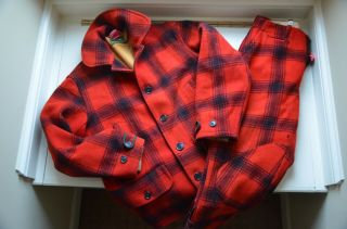 Vintage Western Field Red Plaid Wool Hunting Jacket Coat & Jodhpurs Pants 1940s