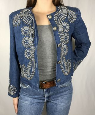 Double D Ranch Wear Denim Jacket Womens M Medium Western Embellished Embroidered