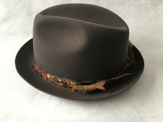 Vintage Stetson Brown Fedora Hat Feathers Mens Size 7 5/8 W/box Ultimate Finish