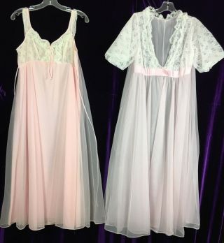 M Radcliffe Light Pink Double Chiffon Gown Peignoir Set Vintage