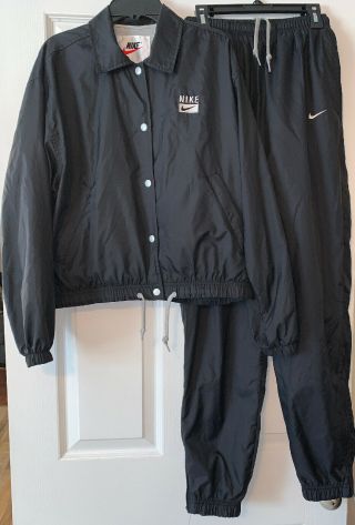 Vintage Nike White Tag Nylon Lined Tracksuit Jogger Pants Jacket Black Sz Small
