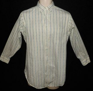 Orig Vtg 20s 30s Mens Cotton Unique Print Embroidery Stripe Shirt M 15 Exc Cond