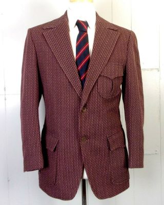 Vtg 60s 70s Grenoble Textured Cotton Polyester Dark Red Striped Blazer Sz 38 R
