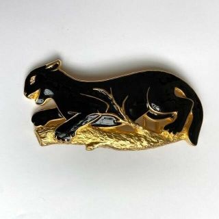 Vintage Doreen Ryan Belt Buckle Black Panther Enamel Gold 1993 4.  5 " X 2 " Bigcat