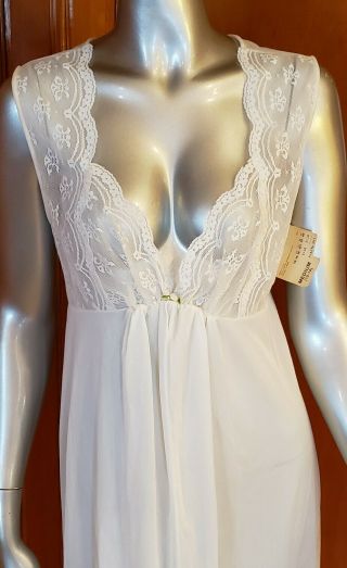 Nwt Vintage Sears Ivory White High Split Long Nylon Nightgown Nos Size M 12 - 14