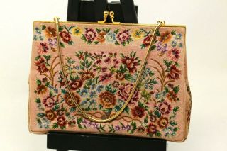Vintage/antique Petit Point Purse,  Delicate Embroidery,  Floral,  6 " X 7.  5 "