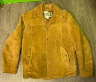 Vtg Pioneer Wear Brown Rough Out Suede Leather Jacket Snap Button Western Sz40