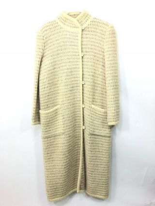 Vintage Ivory Mohair Wool Blend Knit Sweater Coat Duster Full Length Jacket M