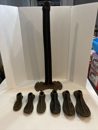 Vintage Antique Cobblers Cast Iron Shoe Repair Stand 6 Sizes / Forms With Anvil