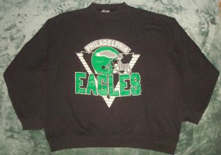 Vtg 90s Philadelphia Eagles Sweatshirt 2xl Crew Neck Helmet Trench Black Nfl Usa
