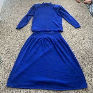 Vintage St John For Saks Fifth Avenue Dress Knit Blue 2 Piece Skirt 16 Euc