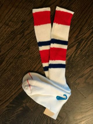 Vintage Top Performer Men ' s 24” Tube Sport Socks Fits 10 - 13 Red White Blue 3
