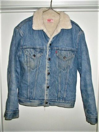 Vintage Levis Sherpa Denim Blue Jean Jacket Sz.  42 Regular Large Lined Levi Coat