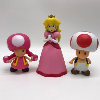 3x Mario Bros.  Princess Peach Toad Toadette Pvc Figure Toy Doll 5.  5 "