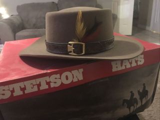 Vintage Xxx Stetson Cowboy Hat 3x Beaver Feather Band Sz.  7 Brown W/ Box