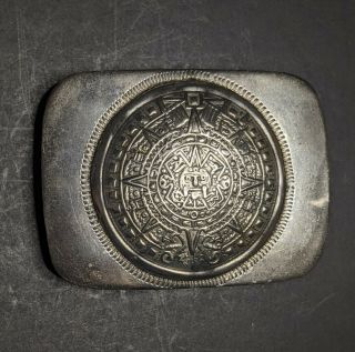 Vintage 925 Sterling Silver Mexican Aztec Mayan Belt Buckle 36g