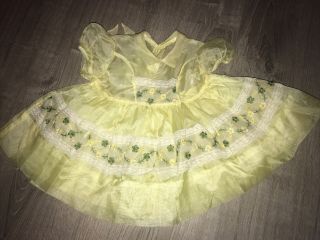 Vtg Girls Dress Yellow Green Spring Floral 1950s Short Sleeve W/crinoline