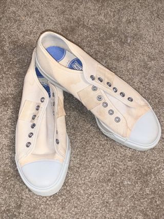 Vintage White Canvas Low Top Tennis Shoes Sneakers Made In Usa Men 7 1/2